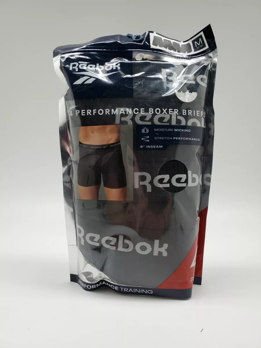 REEBOK Performance Boxer Briefs 4-Pack Black Men's Medium Large XLarge 6  Inseam