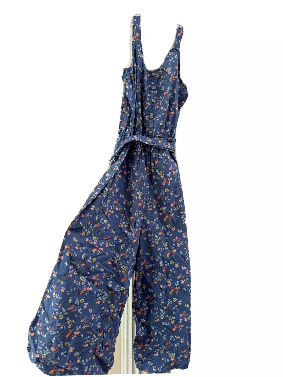 Justice Girls Romper Jumpsuit Blue W Floral Accents Belted NWT Size 18
