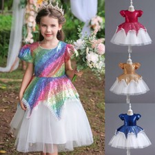 Fashion Sequins Flower Girls Party Gown Kids Bridesmaid Wedding Pageant Dresses