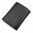 Black Small Real Leather Trifold Wallet Purse RFID BLOCKER Slim Wallets For Men