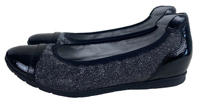 TAMARIS SCHUHE 37 4 SCHWARZ SILBER Lackleder Textil Slipper Ballerinas