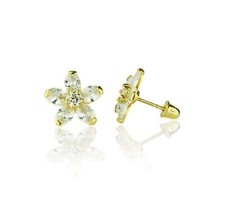 14k Yellow Gold Cz Flower Stud Earrings