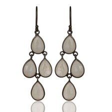 Rainbow Moonstone Black Oxidized 925 Sterling Silver Dangle Earrings Jewelry
