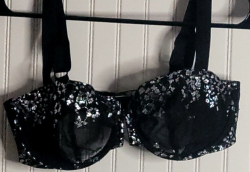 Vintage Victoria Secret Sheer Black Silver Flower Embossed Bra w/Underwire 36C - Picture 11 of 14