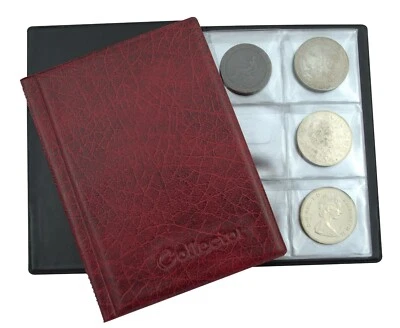 Coin Album for 48 Large Size Coins CROWN 5 POUND Book Folder Collector Red PL
