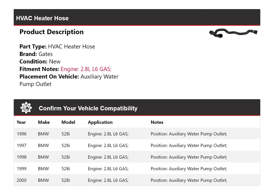 For 1996-2000 BMW 528i HVAC Heater Hose Auxiliary Water Pump Outlet Gates 1997 - Image 2 of 3
