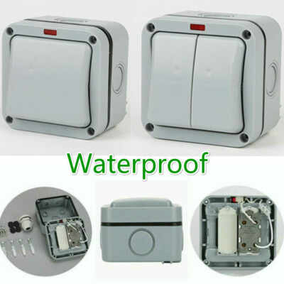13A. Wasserdicht IP66 1/2 Gang Garten Außen Wand Lichtschalter Single/Double .
