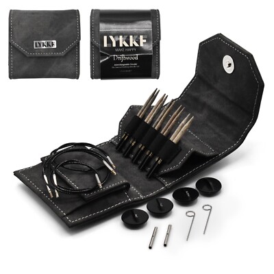 Lykke ::3.5'' Driftwood Interchangeable Needle Starter Set:: Grey Denim Case