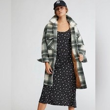 Obey Sz Small Clothing Taylor Oversized Plaid Shacket Jacket Cream Gray Nwt