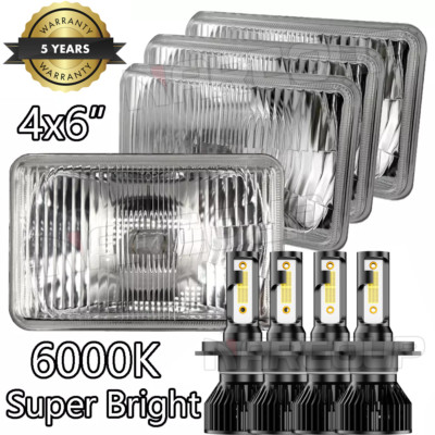 4X Approved 4x6'' 100W LED Headlights H4 for Peterbilt Kenworth Freightliner