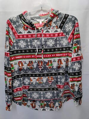 No Boundaries Grey Plush Hoodie Pullover Red Fox Let It Snow