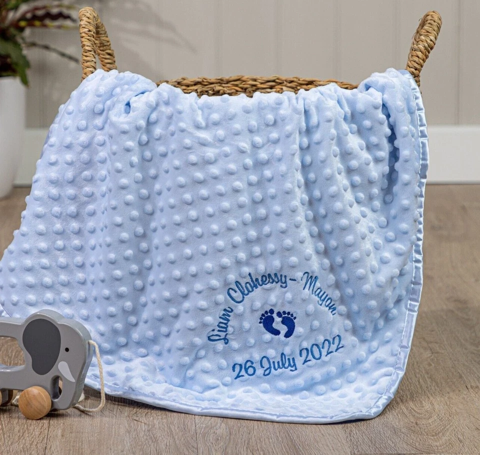 SOFT TOUCH Personalisierte Baby-Windelfolie, weiche und flauschige Abdeckung, bestickt blau Geschenk