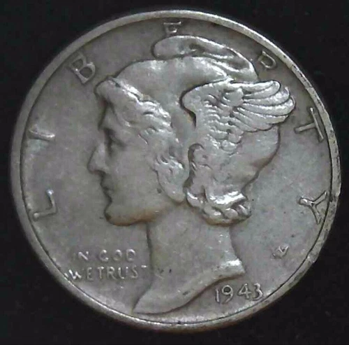 1943-P 10C Mercury Dime AU 90% Silver 23lwt0608-1