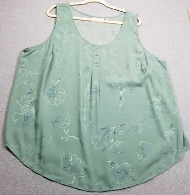 NEW Evri Tank Top Women 2X Plus Green Blue White Floral Sleeveless Spring Summer