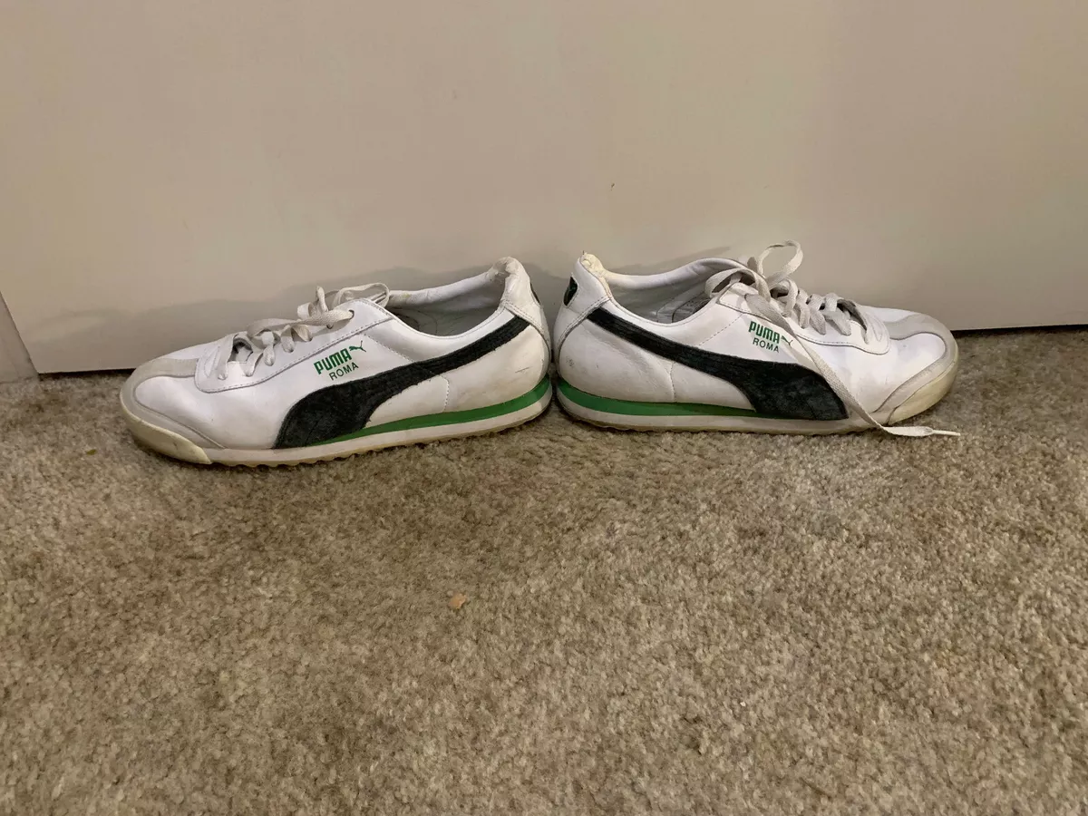 Mens size 11 Puma Roma tennis shoes Preowned white green Euro 441