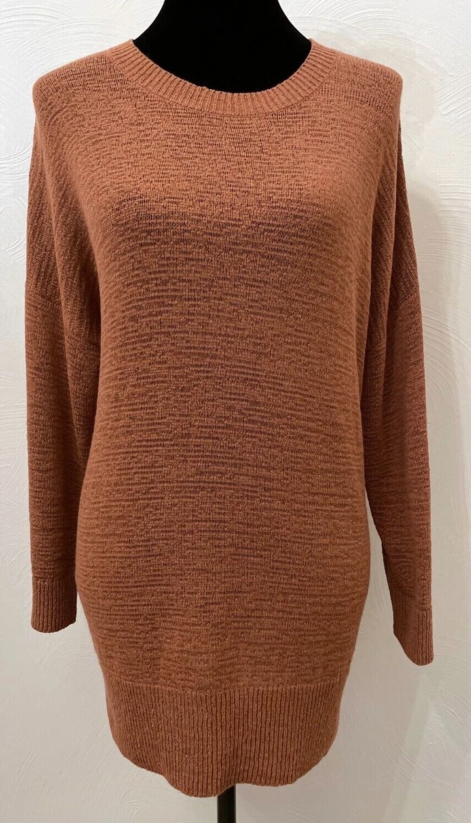 Theory Womens Pullover Crew Neck Tunic Sweater Large Brown Textured Knit