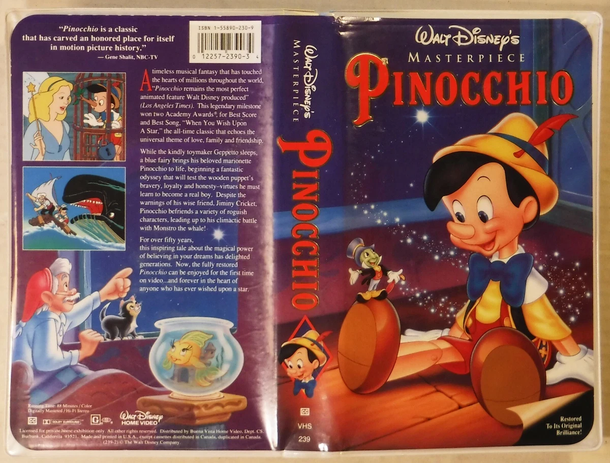 PINOCCHIO – DISNEY MASTERPIECE VHS TAPE # 239 – 88 MINUTES PLAYING TIME |  eBay