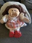 Cabbage Patch Kids 1982 14in Soft Body Girl Doll Brown Curly Hair Red Shoes