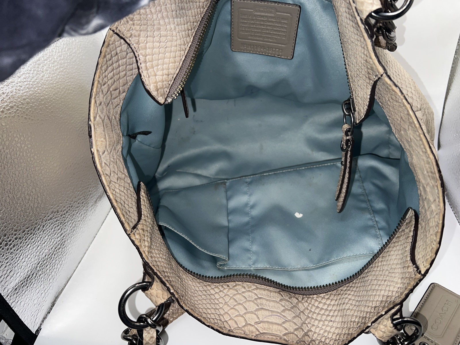 Coach shoulder Bag Embossed Python Leather Gunmet… - image 11