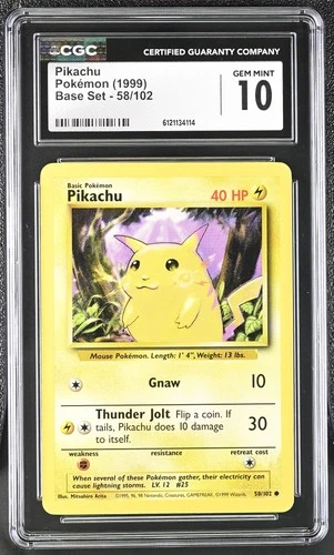 CGC 10 GEM MINT Pikachu 1999 Base Set 58/102 Pokemon Card