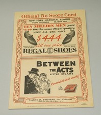 ORIGINAL 1933 N.Y. GIANTS VS PITTSBURGH PIRATES BASEBALL SCORE CARD HONUS WAGNER