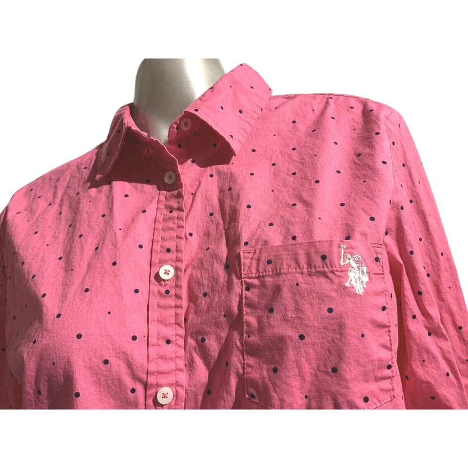 Women’s US Polo Assn Fuchsia Pink Polka Dot Stretch Cotton Blouse in Size 16 XL - Image 4 of 4