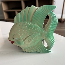 Chalkware Mint Green Fish w Red Lips Kissing ...