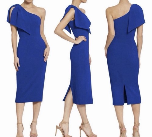 NWT DRESS THE POPULATION Tiffany One-Shoulder Midi Dress Electric Blue M $148