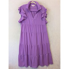 Umgee Tiered Midi Dress Women's 1XL Purple Ruffle Sleeve V-Neck