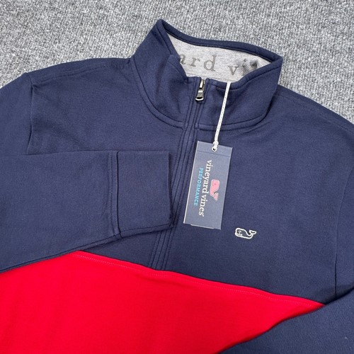 Vineyard Vines Colorblock Saltwater Quarter-Zip Mens Medium Navy Blue Red NEW