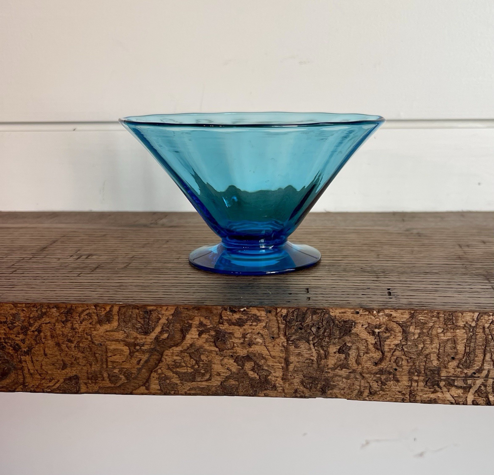 Steuben-Six Carder Era Shape #5154 Celeste Blue Optic Rib Sherbet Bowls-Signed