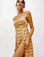 URBAN OUTFITTERS Crochet Dress S Boho High Slit Sleeveless Knit Yellow Resort