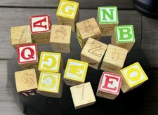 Lot of 53 Vtg Wood Wooden Childrens Alphabet ABC Letter Pictures Building Blocks