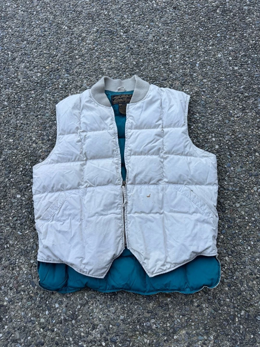 Vintage Eddie Bauer Downlight Goose Down Puffer Vest Cream/Teal Men's Large