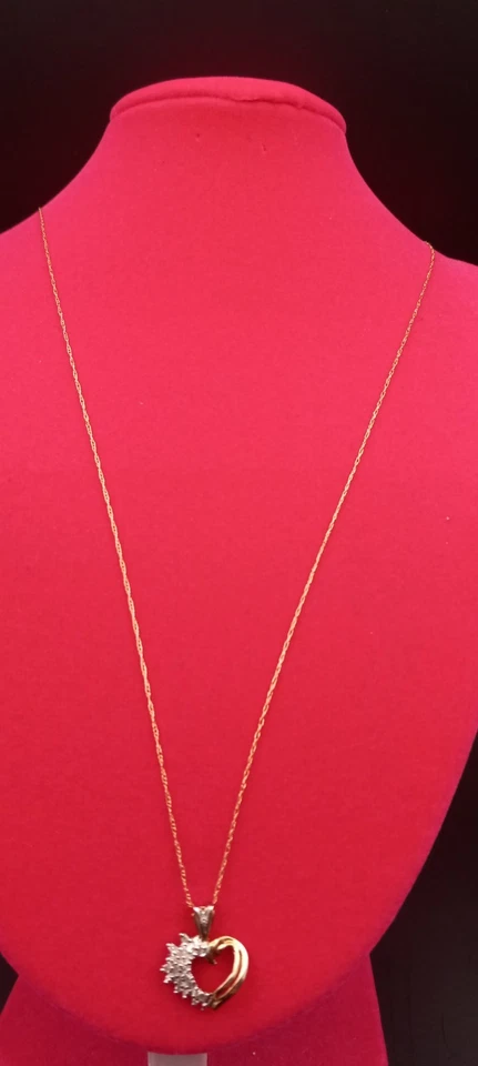 10k Gold Necklace With 10k Open Heart Pendant with Diamonds 18in - Image 3 of 4