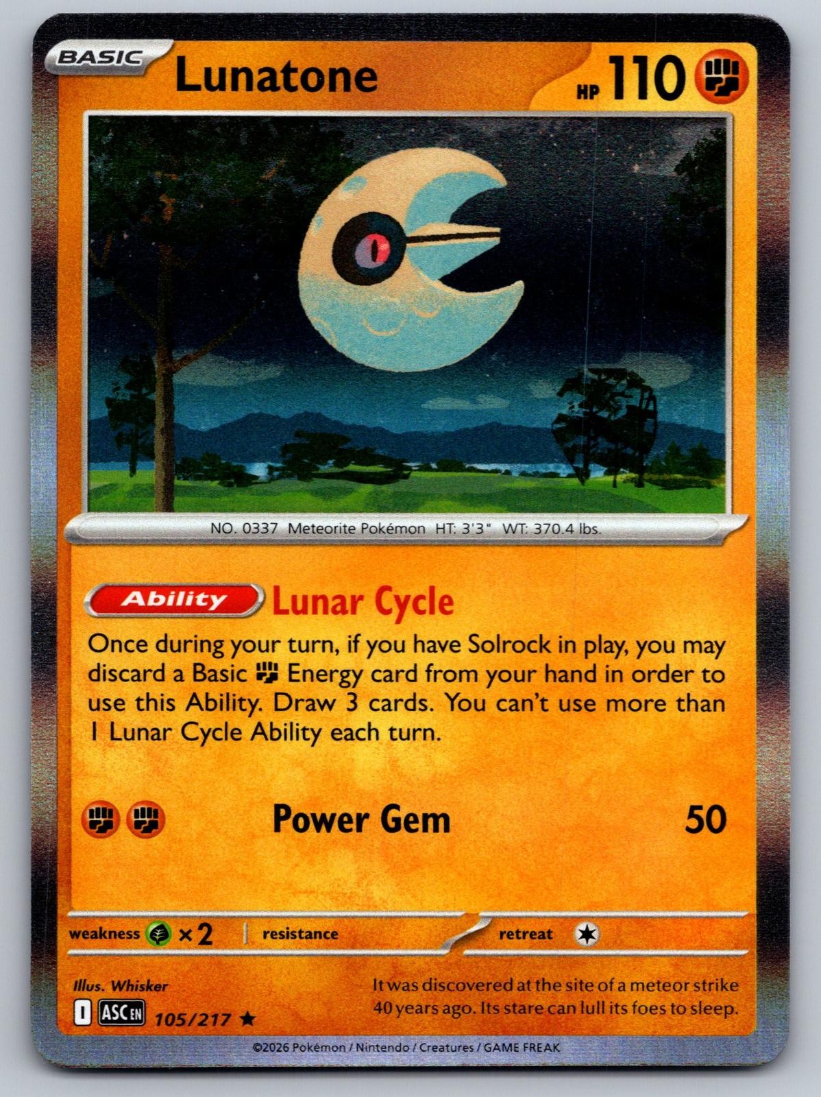 LUNATONE 105/217 HOLO R POKEMON ASCENDED HEROES NM/M