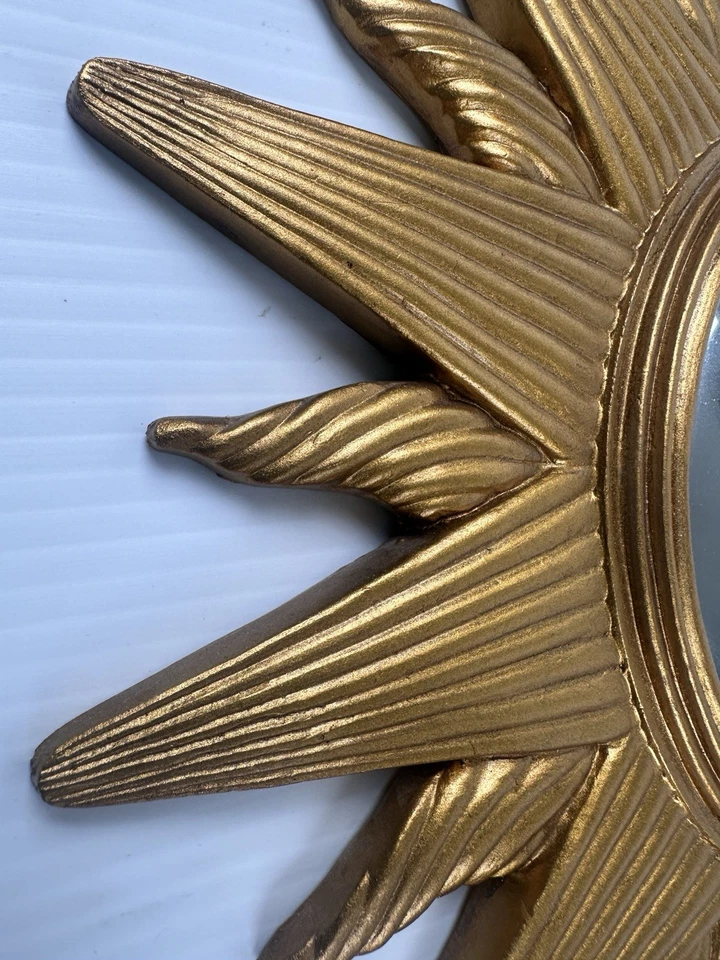 Vintage Gold Gilded Convex Sunburst Mirror Mid Century Modern Pop Art 12” - Image 4 of 4
