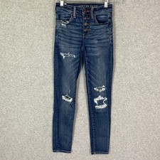 American Eagle Jeans Womens 00 Short Blue Button Fly Hi Rise Jegging Stretch