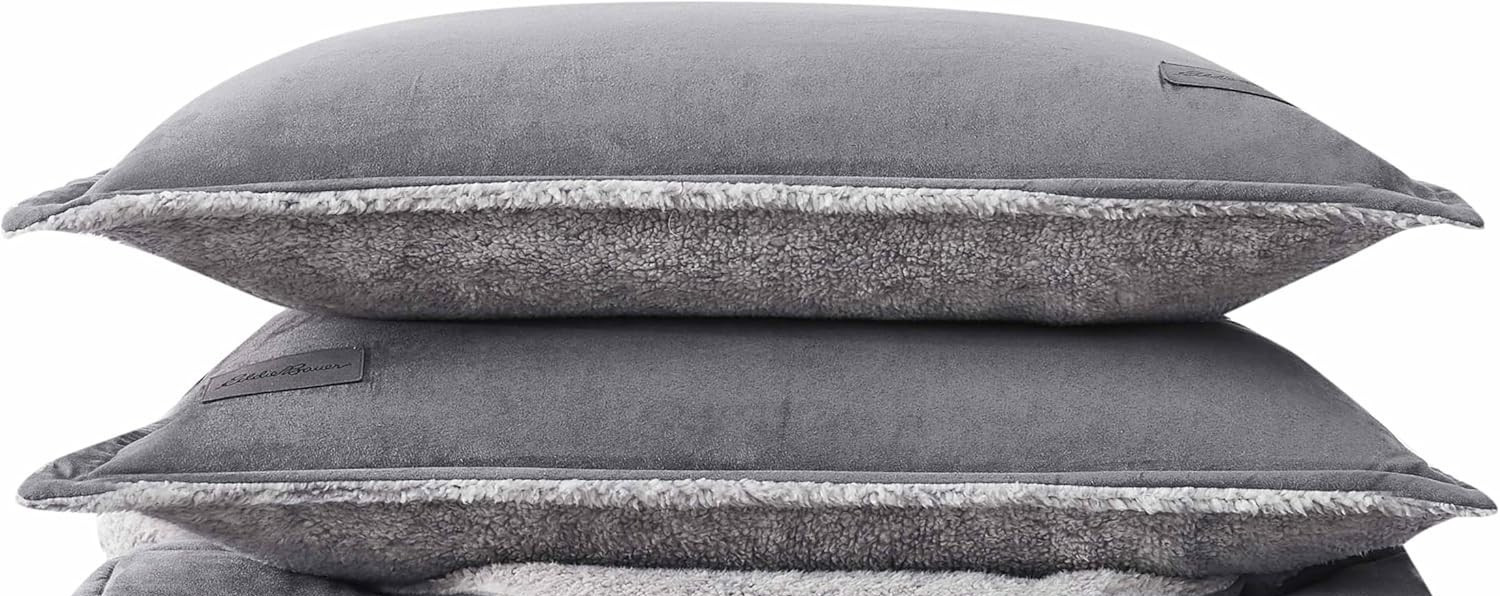 Eddie Bauer Standard Sherpa Matching Shams Cozy & Warm Home Decor Sherwood Grey
