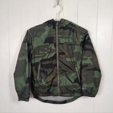 Gap Kids Green Camo Lined Windbreaker Zip Up Jacket Hood Boys Size Medium Spring