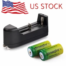 2pcs SKYWOLFEYE 16340 3.7v 1800mAH Rechargeable Li-ion Battery Cell USA+ Charger