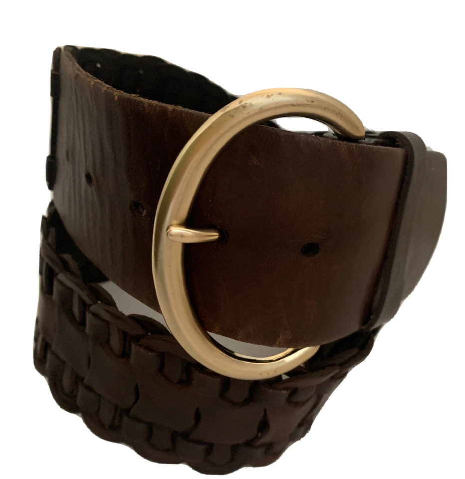 Cinturón mujer Ann Taylor cuero trenza ancha hebilla plateada talla mediana Foto 3 de 4