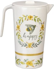 NEW!~Pitcher ~ Bumblebee Flower Wreath "Happy"~Home Decor~Honey Bee~Table top