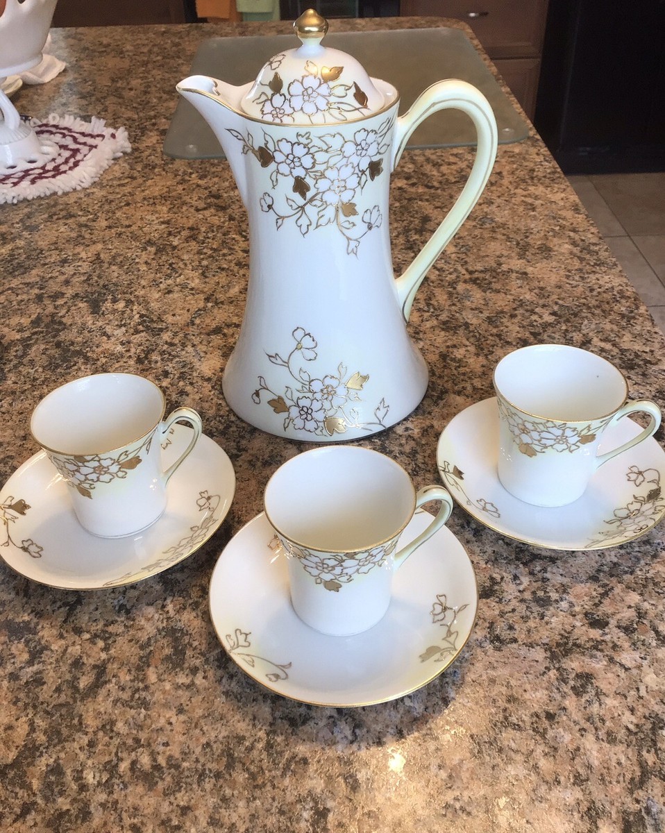 Antique Nippon Hand Painted Chocolate pot /Tea Set w 3 Cups Antique Nippon Hand Painted Chocolate pot /Tea Set w 3 Cups