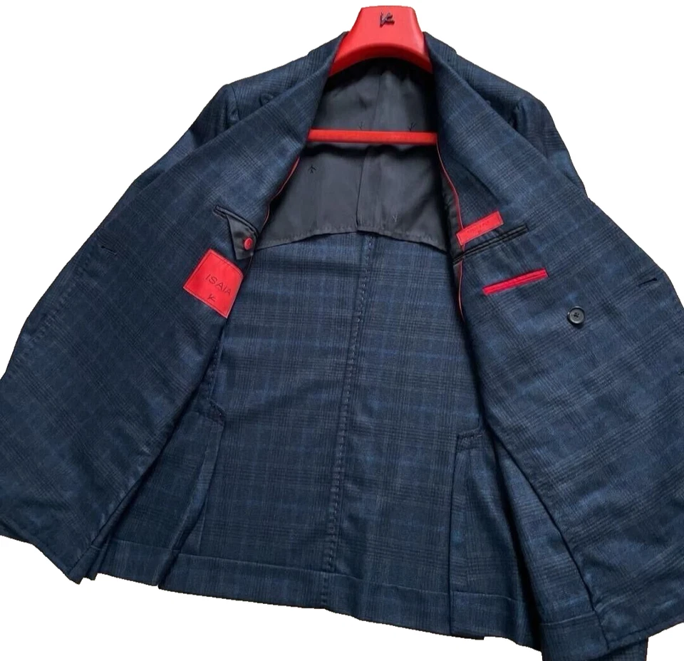 ISAIA Chaqueta Sastre Doble CORTINA Talla 50 Azul Marino Cuadros Hecho en Italia 320 Foto 3 de 4