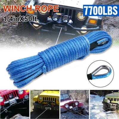 15M 7700 LBs Câble de Treuil Corde Synthétique Pour Jeep SUV Remorque Bleu MS - Photo 1/4