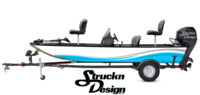 Boat Wrap Blue Gray White Vinyl Graphic Decal Kit Fishing Abstract Waved Lines