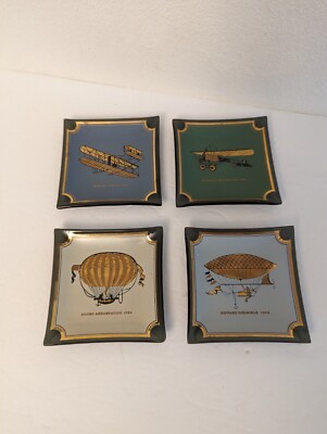 (4) Vintage Houze Art Smoke Glass Ashtray Trinket Flight Theme VGC
