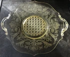 Vtg 1930's Lancaster Landrum Pale Yellow Topaz Depression Glass Sandwich Plate