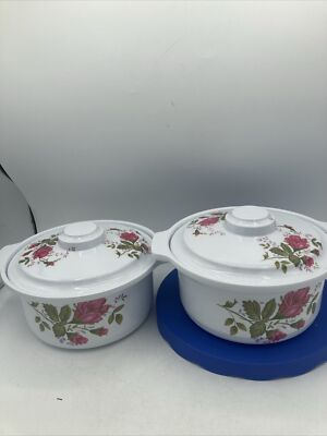Vintage Melamine Ware Microwave Bowl with Lid,White with Roses